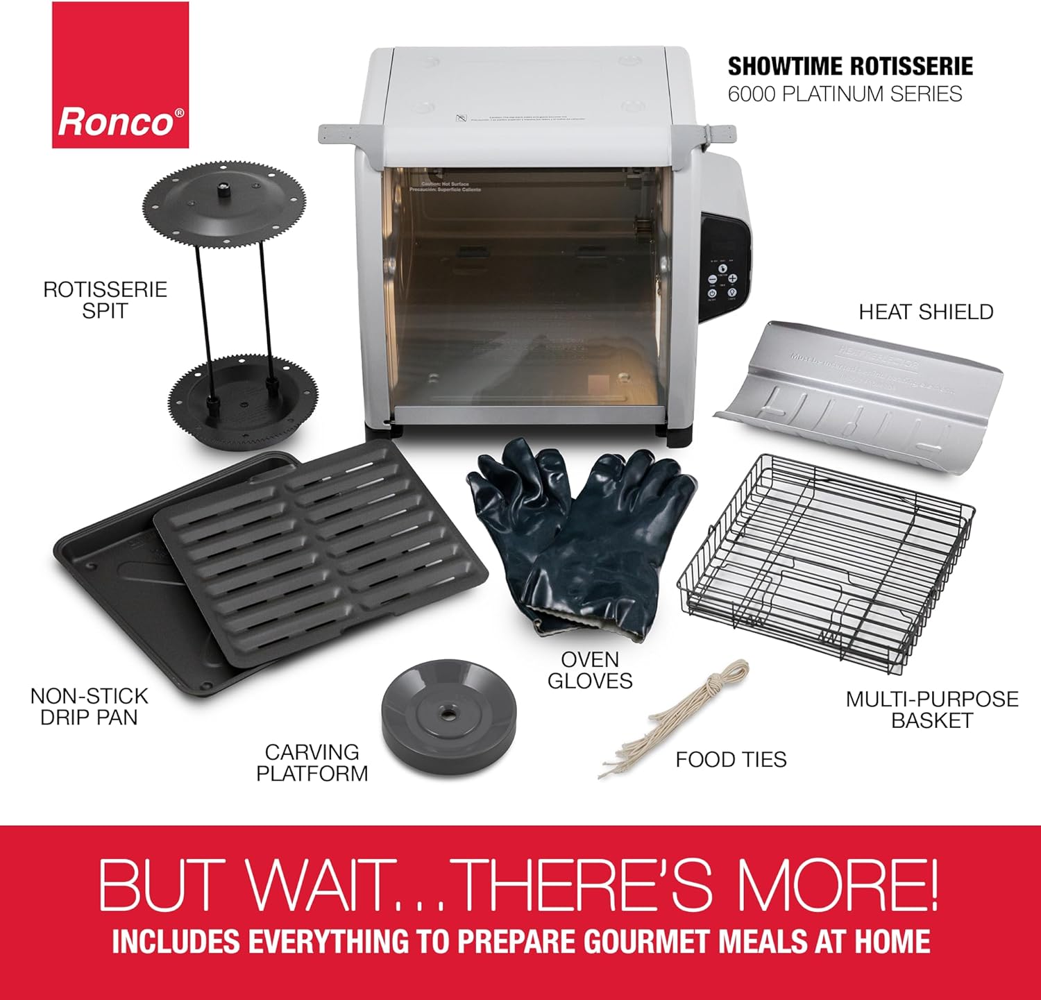 Ronco 6000 Platinum Series Rotisserie Oven, Digital Display, 12-Pound Capacity, Auto Shutoff, Includes Rotisserie Spit, Multi-Purpose Basket, 3 Cooking Functions: Rotisserie, Sear and No Heat Rotation Ronco 6000 Platinum Series Rotisserie Oven, Digital Display, 12-Pound Capacity, Auto Shutoff, Includes Rotisserie Spit, Multi-Purpose Basket, 3 Cooking Functions: Rotisserie, Sear and No Heat Rotation - Image 6