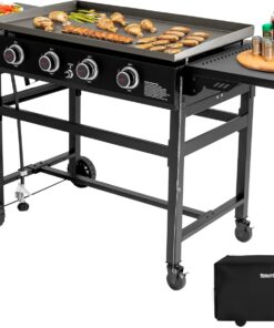 Royal Gourmet GB4001C-N 4 Burner Propane Gas Griddle with Cover, 35 Inch Outdoor Flat Top Grill Griddle with Foldable Side Tables & 52,000 BTUs Output for Barbecue Grilling, Black