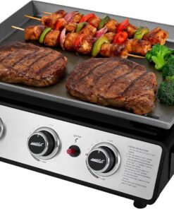 Royal Gourmet PD1301S Portable 3-Burner Tabletop Gas Griddle, 25,500 BTU Cooking Power, 304 Sq. In. Cooking Surface, Ideal for Camping & Tailgating, Black & Silver