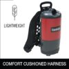 Sanitaire EURSC412B Quiet Clean Backpack Lightweight Vacuum, 8.5 Amps Power, 21" Length x 10-1/2" Width x 10-1/2" Height, Black/Red,Chrome