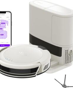 Shark Navigator Robot Vacuum with Bagless 30-Day Capacity Self-Empty Base, Powerful Suction, SmartPath Navigation, Self-Cleaning Brushroll, for Carpets & Hard Floors, White, AV2110S