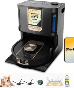 Shark Robot Vacuum & Mop Combo, PowerDetect ThermaCharged NeverTouch Pro, Self-Emptying, Self-Refill with Heated Mop Cleaning, 60-Day Capacity,30-Day Tank, 6 Power Detect Technologies, Black, RV2920XE