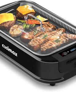 Smokeless Grill Indoor, CUSIMAX Electric Grill, 1500W Portable Korean BBQ Grill with LED Smart Display & Tempered Glass Lid, Non-stick Removable Plate, Dishwasher Safe, Black