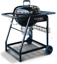 SnS Grills MasterKettle Charcoal Grill and Smoker with Patented Slow ‘N Sear Deluxe Insert, EasySpin Grate for Two-Zone Cooking and Integrated Table, Low ‘N Slow Smoking and BBQing - Black 22-Inch