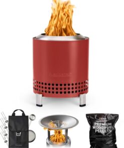 Solo Stove Mesa XL Mulberry Bundle | Tabletop Fire Pit with Stand, Heat Deflector, Accessory Pack & 1lb Wood Pellets | Portable Smokeless Outdoor Firepit for Patio, Camping & Backyard