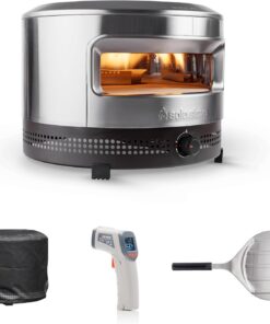 Solo Stove Pi Prime 21" x 16" Stainless Steel Propane Outdoor Pizza Oven Bundle with IR Thermometer, Stainless Peel & Shelter – 12" Panoramic Opening, Demi-Dome Heating, 90-Second Artisan Pizzas