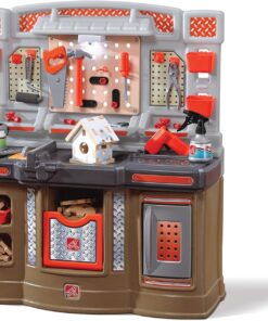 Step2 Big Builders Pro Workshop for Kids, Indoor/Outdoor Tool Bench for Children, Interactive Play with Sounds, Includes 45 Piece Toy Accessory Kit, Made of Durable Plastic, For Toddlers 3+ Years Old