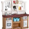 Step2 Fun with Friends Kids Kitchen Playset, Indoor/Outdoor Kitchenette, Interactive Play with Lights and Sounds, Durable Plastic, Includes 25 Piece Toy Accessories, Toddlers 2+ Years Old, Tan