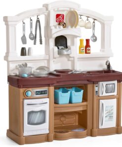 Step2 Fun with Friends Kids Kitchen Playset, Indoor/Outdoor Kitchenette, Interactive Play with Lights and Sounds, Durable Plastic, Includes 25 Piece Toy Accessories, Toddlers 2+ Years Old, Tan