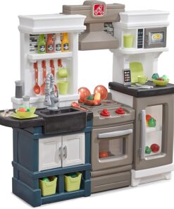 Step2 Modern Metro Kitchen Set for Kids – Includes 30+ Toy Kitchen Accessories, Interactive Features for Pretend Play – Indoor/Outdoor Toddler Playset – Dimensions 44.75" H x 46.5" W x 13.5" D
