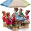 Step2 Naturally Playful Kids Picnic Table with Removable Umbrella, Indoor/Outdoor Toys, Fits 6 Children, Made of Durable Plastic, For Toddlers 3+ Years Old, Blue & Green