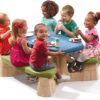 Step2 Naturally Playful Kids Picnic Table with Removable Umbrella, Indoor/Outdoor Toys, Fits 6 Children, Made of Durable Plastic, For Toddlers 3+ Years Old, Blue & Green