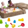 Step2 Naturally Playful Sandbox II, Kids Sand Activity Sensory Play Pit, Summer Outdoor Toys, 7 Piece Water Toy Accessories, for Toddlers 1+ Years Old