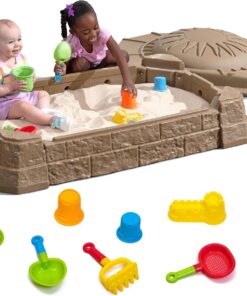 Step2 Naturally Playful Sandbox II, Kids Sand Activity Sensory Play Pit, Summer Outdoor Toys, 7 Piece Water Toy Accessories, for Toddlers 1+ Years Old