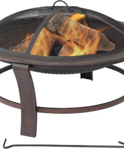 Sunnydaze 29-Inch Elevated Wood-Burning Fire Pit Bowl with Stand - Includes Spark Screen, Wood Grate, and Poker
