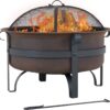 Sunnydaze 29-Inch Wood-Burning Outdoor Fire Pit - Bronze Cauldron Wood Fire Pit for Outside - Includes Poker and Spark Screen
