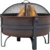 Sunnydaze 29-Inch Wood-Burning Outdoor Fire Pit - Bronze Cauldron Wood Fire Pit for Outside - Includes Poker and Spark Screen