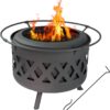 Sunnydaze 30-Inch Crossweave Smokeless Wood-Burning Fire Pit with Cover and Poker - Steel Outdoor Smokeless Fire Pit for The Backyard