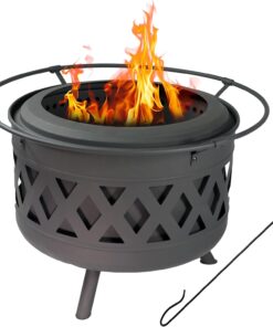 Sunnydaze 30-Inch Crossweave Smokeless Wood-Burning Fire Pit with Cover and Poker - Steel Outdoor Smokeless Fire Pit for The Backyard