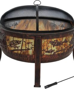 Sunnydaze 30-Inch Fire Pit with Spark Screen, Water-Resistant Cover, Metal Grate, and Fireplace Poker - Northwoods Fishing