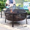 Sunnydaze 30-Inch Fire Pit with Spark Screen, Water-Resistant Cover, Metal Grate, and Fireplace Poker - Northwoods Fishing