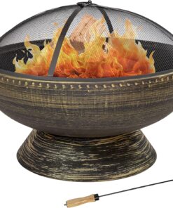Sunnydaze 30-Inch Large Outdoor Fire Pit - Wood Burning Fire Pit for Outside with Poker and Screen - Black Finish - Regal Cauldron
