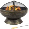 Sunnydaze 30-Inch Large Outdoor Fire Pit - Wood Burning Fire Pit for Outside with Poker and Screen - Black Finish - Regal Cauldron