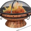 Sunnydaze 30-Inch Large Outdoor Fire Pit - Wood Burning Fire Pit for Outside with Poker and Screen - Copper Finish - Royal Cauldron