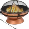 Sunnydaze 30-Inch Large Outdoor Fire Pit - Wood Burning Fire Pit for Outside with Poker and Screen - Copper Finish - Royal Cauldron