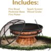 Sunnydaze 30-Inch Large Outdoor Fire Pit - Wood Burning Fire Pit for Outside with Poker and Screen - Copper Finish - Royal Cauldron
