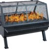 Sunnydaze 36-Inch Steel Outdoor Fire Pit with Grill and Spark Screen - PVC Protective Cover - Heat-Resistant Finish - Black