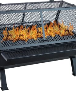 Sunnydaze 36-Inch Steel Outdoor Fire Pit with Grill and Spark Screen - PVC Protective Cover - Heat-Resistant Finish - Black