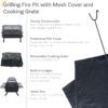 Sunnydaze 36-Inch Steel Outdoor Fire Pit with Grill and Spark Screen - PVC Protective Cover - Heat-Resistant Finish - Black