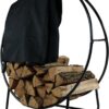 Sunnydaze 48-Inch Firewood Rack with Cover - Black Indoor Firewood Holder - Log Holder Hoop and Cover Set - 700-lb Capacity