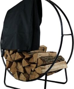 Sunnydaze 48-Inch Firewood Rack with Cover - Black Indoor Firewood Holder - Log Holder Hoop and Cover Set - 700-lb Capacity