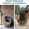 Sunnydaze 48-Inch Firewood Rack with Cover - Black Indoor Firewood Holder - Log Holder Hoop and Cover Set - 700-lb Capacity
