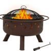Sunnydaze Cosmic 30-Inch Patio Fire Pit for Outside - Outdoor Wood-Burning Fire Pit with Grill Grate, Spark Screen, and Fireplace Poker