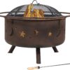 Sunnydaze Cosmic 30-Inch Patio Fire Pit for Outside - Outdoor Wood-Burning Fire Pit with Grill Grate, Spark Screen, and Fireplace Poker