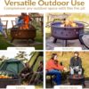Sunnydaze Cosmic 30-Inch Patio Fire Pit for Outside - Outdoor Wood-Burning Fire Pit with Grill Grate, Spark Screen, and Fireplace Poker