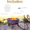 Sunnydaze Cosmic 30-Inch Patio Fire Pit for Outside - Outdoor Wood-Burning Fire Pit with Grill Grate, Spark Screen, and Fireplace Poker