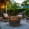 Sunnydaze Crossweave Outdoor Fire Pit - Wood-Burning Fire Pit for Outside with Spark Screen, Poker and Round Cover - 30-Inch - Black