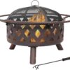 Sunnydaze Crossweave Outdoor Fire Pit - Wood-Burning Fire Pit for Outside with Spark Screen, Poker and Round Cover - 30-Inch - Bronze