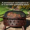 Sunnydaze Crossweave Outdoor Fire Pit - Wood-Burning Fire Pit for Outside with Spark Screen, Poker and Round Cover - 30-Inch - Bronze