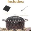 Sunnydaze Crossweave Outdoor Fire Pit - Wood-Burning Fire Pit for Outside with Spark Screen, Poker and Round Cover - 30-Inch - Bronze
