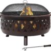 Sunnydaze Crossweave Outdoor Fire Pit - Wood-Burning Fire Pit for Outside with Spark Screen, Poker and Round Cover - 36-Inch - Bronze