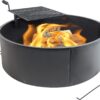 Sunnydaze Metal Fire Pit Ring - 36-Inch Outer/34-Inch Inner Diameter Steel Fire Ring with Cooking Grate and Poker
