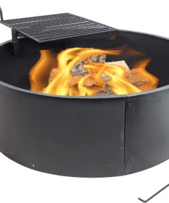 Sunnydaze Metal Fire Pit Ring - 36-Inch Outer/34-Inch Inner Diameter Steel Fire Ring with Cooking Grate and Poker