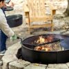 Sunnydaze Metal Fire Pit Ring - 36-Inch Outer/34-Inch Inner Diameter Steel Fire Ring with Cooking Grate and Poker
