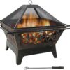 Sunnydaze Northern Galaxy 32-Inch Outdoor Fire Pit with Grill Grate, Spark Screen, and Poker - Heavy-Duty Wood-Burning Fire Pit for Outside