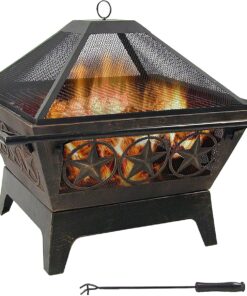 Sunnydaze Northern Galaxy 32-Inch Outdoor Fire Pit with Grill Grate, Spark Screen, and Poker - Heavy-Duty Wood-Burning Fire Pit for Outside